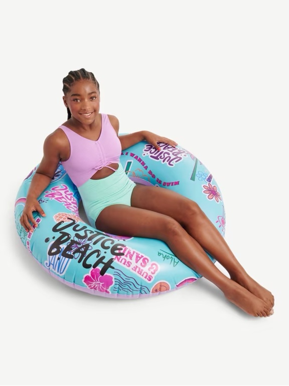 Justice 39-inch Inflatable Tube Pool Float in the Aloha Teal color
